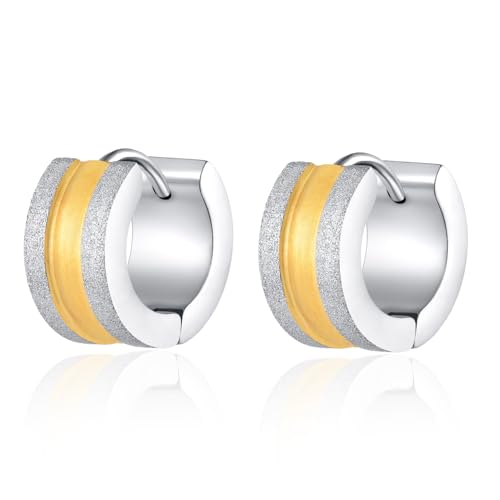 Huggie Hinged Hoop Earrings, Stainless Steel, Classic, mens womens, Cool - color: Gold,Silver