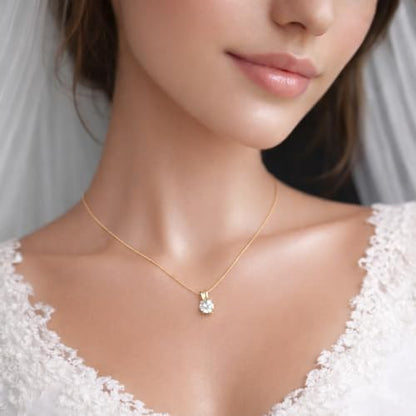Mariell Cubic Zirconia Crystal Pendant Necklace for Women, 2 Carat 8mm CZ, for Brides, Wedding, Mother's Day Jewelry Gift - color: Gold-Clear Cubic Zirconia