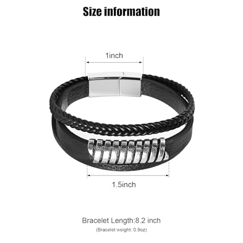 Leather Bracelet for Men Braided Stainless Steel Mens Bracelets - color: Black 5