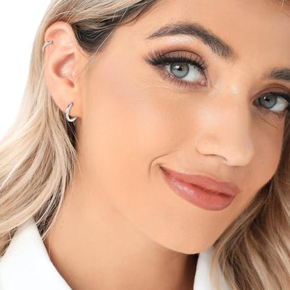 3 Pairs 925 Sterling Silver Small Huggie Hoop Earrings for Women Men | 14K White Gold Plated, Hypoallergenic, Small Silver Hoops - color: O-Silver 6/8/10mm