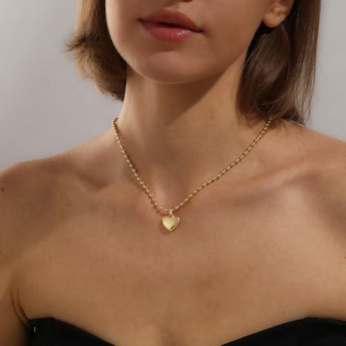 Gold Silver Necklace for Women, Dainty Cubic Zirconia Pendant | Teardrop CZ Charm, 14K Gold/Sterling Silver Plated, Adjustable Chain, Hypoallergenic & Waterproof Jewelry, Cute Trendy Gift - color: Gold-Puffy heart/ball chain
