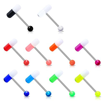 Melighting 10pcs Titanium Pill Tongue Ring 14G Titanium G23 Pill Tongue Piercing Jewelry Uv Shaped 14mm Tongue Barbell with Colorful Ball Tongue Jewelry for Women