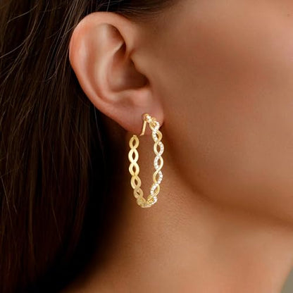 Clip On Hoop Earrings for Women Lightweight - Silver Twisted Clip-on Hoop Earings With Cubic Zirconia Fake Non Pierced Ears Jewelry - style: CZ-G40mm