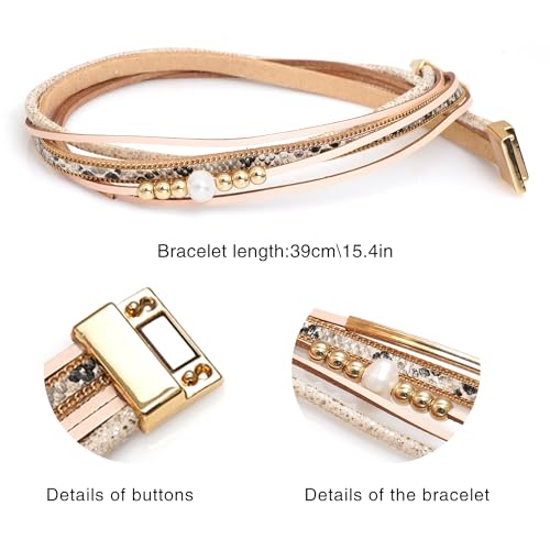 Multi-layer Leather Bracelets Multi-strand Wrap Bracelets Handmade Braided Rope Cuff Bangle with Magnetic Buckle Jewelry - color: Snake
