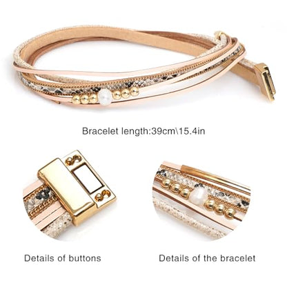 Multi-layer Leather Bracelets Multi-strand Wrap Bracelets Handmade Braided Rope Cuff Bangle with Magnetic Buckle Jewelry - color: Snake