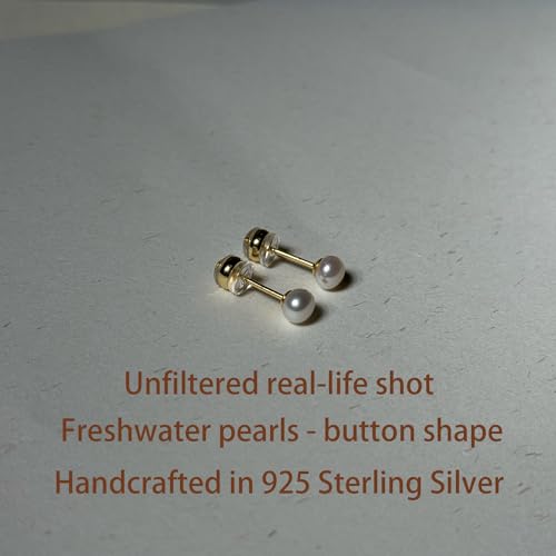 Pearl Earrings Studs,18K White Gold Plated Hypoallergenic Earrings with 925 Sterling Silver, AAAAA+ Handpicked Freshwater Cultured Pearl Stud Earrings for Women Present Wedding Holiday, Button Shape