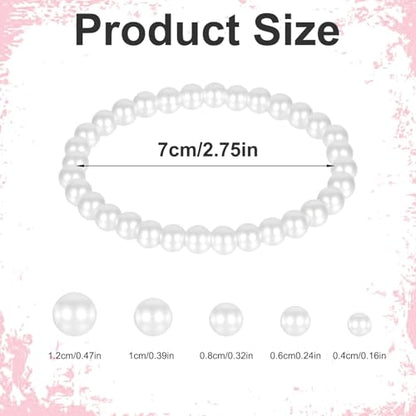 Grevosea 5 Pcs White Faux Pearl Stretch Bracelets for Women, Stackable Elastic Bridesmaid Wedding Jewelry Stackable Faux Pearl Bracelets for Women Wedding Jewelry Lady