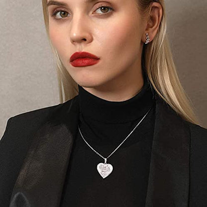 U7 Custom Photo Locket Necklace - Oval & Heart Shaped Locket - Gold/Silver/Rose Gold Personalized Image Necklaces for Women - color: 02-Platinum Flower Heart, style: a. locket only