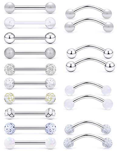 14G Tongue Rings Snake Frog Eyes Piercing Jewelry for Women Men Surgical Steel Plastic Tongue Rings - color: Surgical Steel