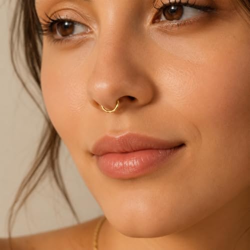2PCS 16G Titanium Nose Rings for Women, Nostril and Septum | F136 Implant Grade Titanium, Hypoallergenic, 1.2 mm ×8 mm, Faceted and CZ Hinged Clicker Hoops for Nostril or Septum - color: Style B Gold-8mm