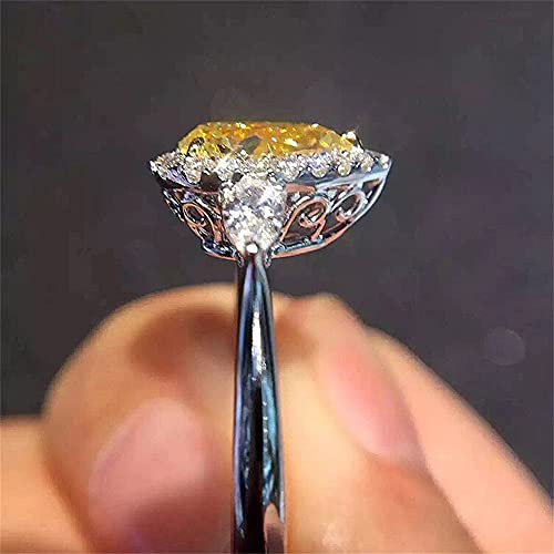 925 Sterling Silver Full Diamond Ring Shiny Citrine Ring Tear Drop 3Ct Zirconia Promise Halo Rings CZ Yellow Gem Cocktail Rings Eternity Engagement Wedding Band Ring for Women TZ.118 (US Code 9) - size: US Code 9