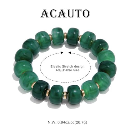 Chunky Beaded Bracelet for Women-Boho Bold Acrylic Resin Stretch Bracelets Trendy Summer Beach Elastic Bangle Vacation Jewelry Accessories - color: Style 1-Dark Green