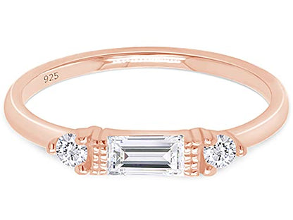 3 Stone Stackable Ring for Women with Birthstone And White Cubic Zircionia | Dainty Minimalist Ring In 14K Gold Over Sterling Silver - color: Rose Gold : Cubic Zirconia