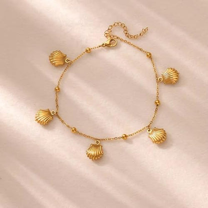 Lit Wall Gold Anklets for Women 18K Gold Plated Adjustable Summer Simple Foot Jewelry Ankle Bracelet for Women - style: Shell
