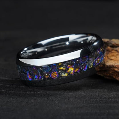 4mm 6mm 8mm Tungsten Rings With Various Inlay Materials Couples Matching Engagement Wedding Promise Matching Ring Set for Women Men - color: Silver Space 8mm