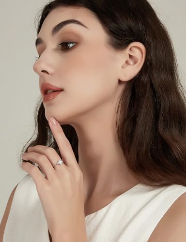 SHINYSO 14K Gold Plated Wedding Band for Women Thin Stackable Rings Opal Dainty Cubic Zirconia CZ Promise Engagement Ring Size 4-10 - color: Silver