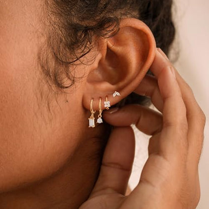 Gold Plated Earrings for Women, 14k Gold Plated Earring Stack Hypoallergenic Pearl Drop Earring Dainty Earrings for Women Trendy Cute Small Huggie Hoop Earring Fashion Womens Jewelry - color: SET6