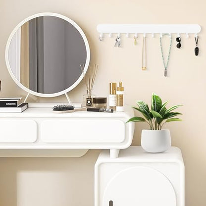 Necklace Holder - Wall Hanging Jewelry Organizer | Self-Adhesive Wall Mounted for Necklaces, Bracelets, 2 Pack, White - color: White-12 Hooks