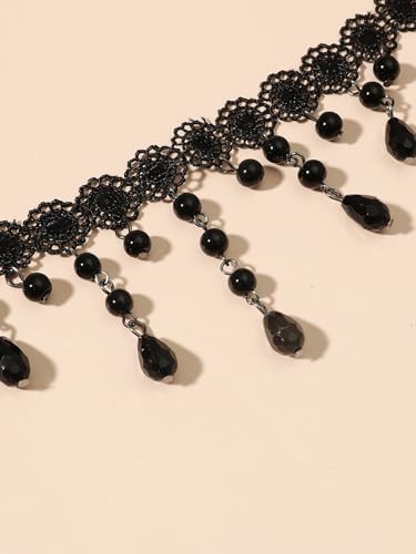 Gothic Necklace for Women Goth Lace Necklace Choker Halloween Witch Accessories Velvet Vampire Jewelry - color: E-Black