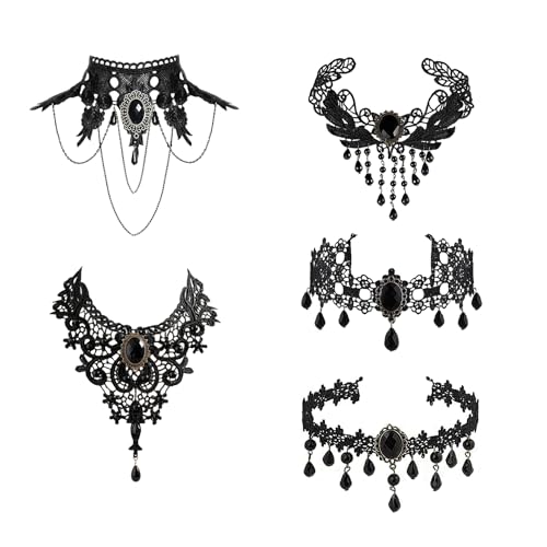 Goth Black Lace Choker Necklace for Women Gothic Vampire Necklace Halloween Victorian Dress Costume Accessories - color: Black