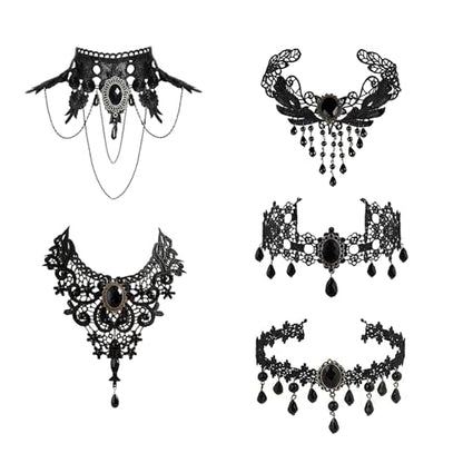 Goth Black Lace Choker Necklace for Women Gothic Vampire Necklace Halloween Victorian Dress Costume Accessories - color: Black