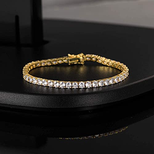 Tennis Bracelet for Women 3mm Cubic Zirconia 18K White Gold/Yellow Gold Plated - color: Gold, size: 3mm