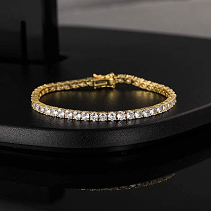 Tennis Bracelet for Women 3mm Cubic Zirconia 18K White Gold/Yellow Gold Plated - color: Gold, size: 3mm