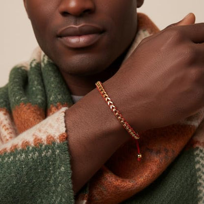 18K Gold-Plated Bracelets for Men Franco Link Chain Adjustable | Stainless Steel Bracelet, Gold Beads Bracelet, Handcrafted Braided, Mens Jewelry Birthday Gift for Men - color: Gold with Red