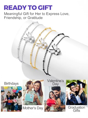 Richsteel Double Layer Heart/Butterfly Birthstone Anklet for Women | Non Tarnish Waterproof, Silver/Gold/Black Stainless Steel 8.5-10.5 Inch Adjustable Chain Anklets Summer Beach Foot Jewelry - color: Black Butterfly-04 Apr.(Diamond)