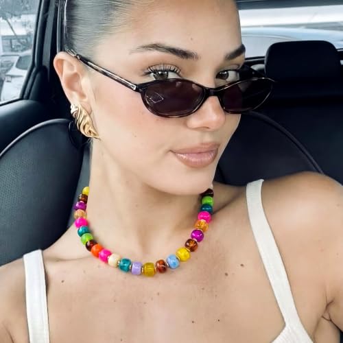 Chunky Beaded Necklace for Women, Colorful Trendy Statement Summer Jewelry Gift - color: necklace-42