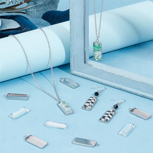 SUNNYCLUE 1 Box 80Pcs Pendant Trays Set Small Rectangle Stainless Steel Bezel Tray Pendant Cabochon Settings Cabochon Blanks Bezels for Jewelry Making Charms DIY Earrings Bracelets - color: Rectangle Stainless Steel Cabochon Settings