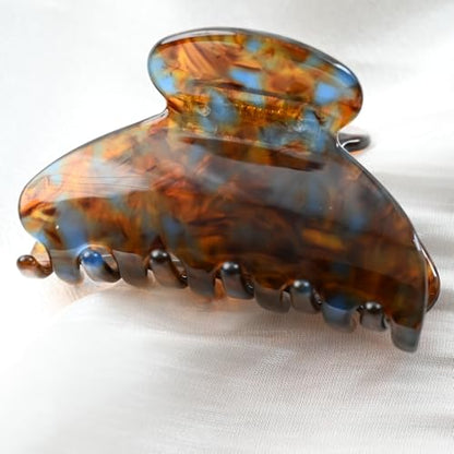 Handmade Celluloid Acetate French Design Barrettes Tortoise Shell Claws Hair Claw Luxury Fashion Accessories Hair Clip for Women (brownblue) - color: brownblue