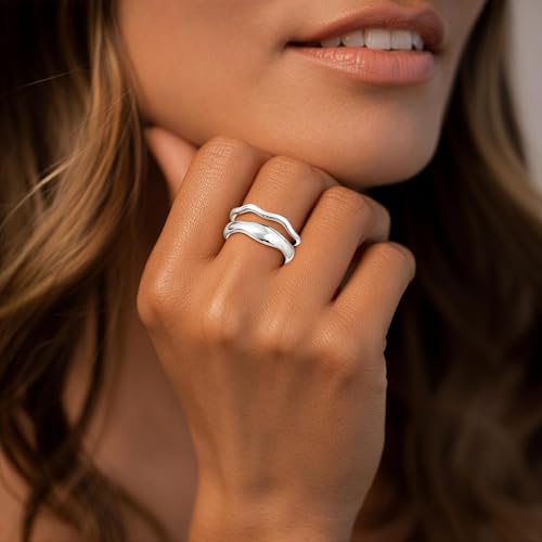 Gold Rings for Women Men Non Tarnish, Waterproof Chunky 14K Gold Plated Dainty Stackable Rings Trendy Statement Pinky Thumb Rings Engagement Eternity Wedding Band Ring Stacking Gold Jewelry Size 3 4 5 6 7 8 9 10 11 - color: Silver, size: 9.5