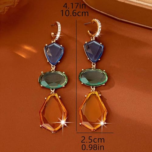 Gemstone Earrings for Women Rhinestone Crystal Dangle Drop Teardrop Gold Hoop Statement Dainty Earrings Boho Jewelry Gifts
