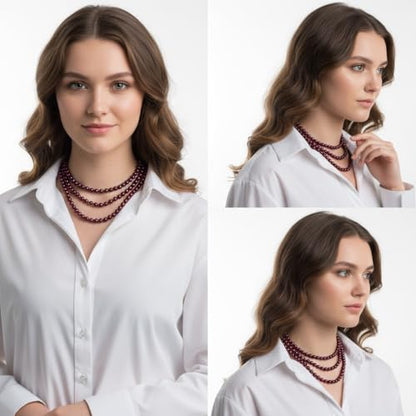 Pearl Necklaces for Women 60'' 70" Long Pearl Necklace 15.75'' Pearl Choker Necklace Chunky Bead Layered Faux Pearl Dangle Wedding Bridal 1920s Gatsby Christmas Costume Jewelry Gifts - color: Wine Red-60''