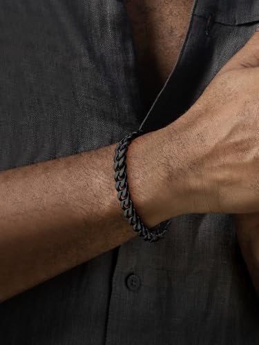 FaithHeart Cuban Link Bracelet for Men, Silver/Black/14K Gold Plated Stainless Steel Wrist Link Hip Hop Chain Bracelets, 5mm/7mm/9mm/12mm Width, 7.5"/8.3"/9" Length, with Gift Box - color: Black-09mm Width, size: Length 8.3 Inches