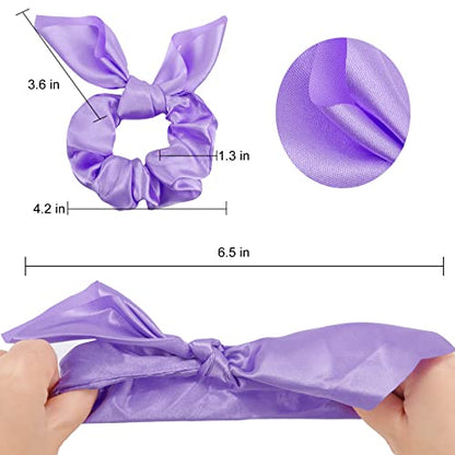 20 Pack Purple Scrunchies for Women - Satin Silk Hair Ties with Bow for Thick Hair, Cute Ponytail Holders and Ribbon Accessories - color: Purple