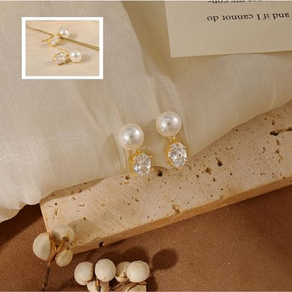 Pearl Earrings for Women:Gold Wedding Dangle Drop Earring Pearl Jewelry | 14K Gold Plated Pearl Drop Earrings for Women,Dainty Wedding Bride Earring Studs,Gold Dangle Drop Earring,Waterproof Jewelry - size: 1 pcs-7