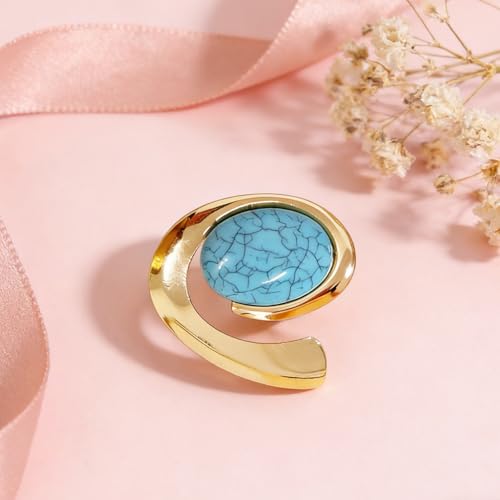 Boho Chunky Gold Swirl Oval Turquoise Brooch for Women Retro Statement Dainty Big Faux Pearl Brooches Lapel Pins Suit Costume Accessories Jewelry Gift - color: Gold 1