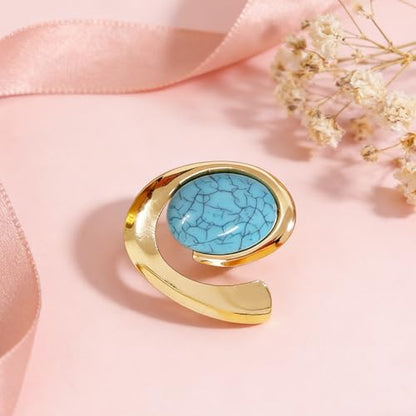 Boho Chunky Gold Swirl Oval Turquoise Brooch for Women Retro Statement Dainty Big Faux Pearl Brooches Lapel Pins Suit Costume Accessories Jewelry Gift - color: Gold 1