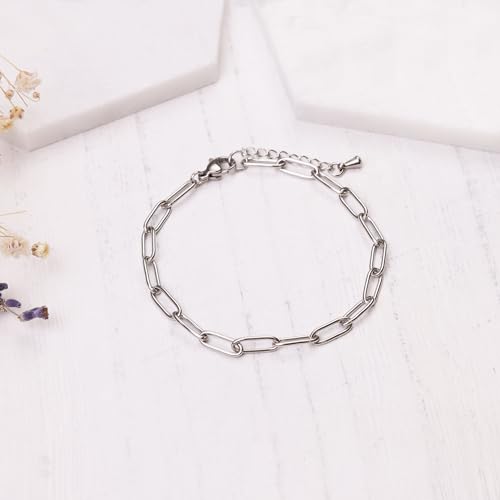 Gold Bracelets for Women, Paperclip Link Chain Adjustable Bracelet with a Lobster Clasp 18k Real Gold Plated Yellow Rose Silver Stainless Steel, Handcrafted Jewelry, Birthday Graduation Christmas Gift