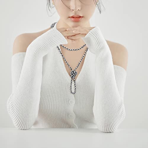 Firstmeet Fashion Beads Rope Knot Long Beaded Necklace Versatile 60" Strand Costume Jewelry for Women - color: XL-1182-Sliver