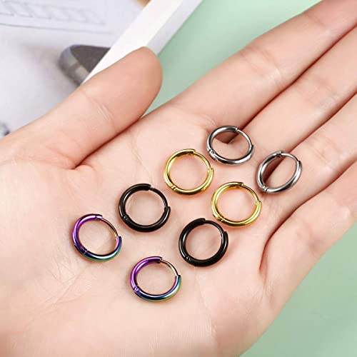 Surgical Stainless Steel Hoop Earrings 8mm/10mm/12mm Small Huggie Hoop Earrings for Women and Men - color: B: Diameter 10mm (4 Color),4 Pairs