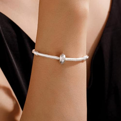 KEQ Clip Spacer Charm for Bracelet 925 Silver Pave Cubic Zirconia Clip Lock Stopper Bead Spacer For Women Bracelets Stopper Birthday Gifts European Openable Beads 2pcs - color: Pink CZ