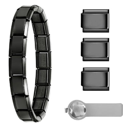 papasgix Italian Charm Bracelets, 9mm Italian Charm Bracelet Links | 9mm Stainless Steel Italian Charms, Detachable Personalized - color: Black