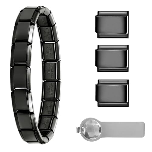 papasgix Italian Charm Bracelets, 9mm Italian Charm Bracelet Links | 9mm Stainless Steel Italian Charms, Detachable Personalized - color: Black