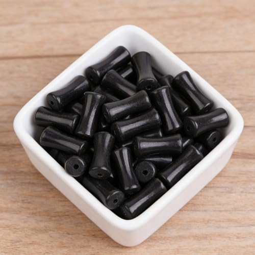Black Bamboo Beads - 12mm Transparent Bamboo Joint Craft Beads, Natural Black Agate Stone Bamboo Shape Gem for DIY Jewelry Making Necklace Bracelet Earring (50PC) - color: 50PC