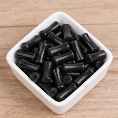 Black Bamboo Beads - 12mm Transparent Bamboo Joint Craft Beads, Natural Black Agate Stone Bamboo Shape Gem for DIY Jewelry Making Necklace Bracelet Earring (50PC) - color: 50PC