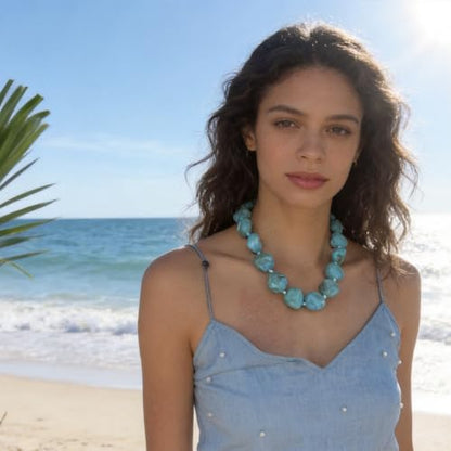 We We Chunky Colorful Beaded Necklace for Women Large Boho Statement Bead Chokers Necklaces Turquoise Blue Big Beads Jewelry Neck Summer Beach - color: big bead turquoise