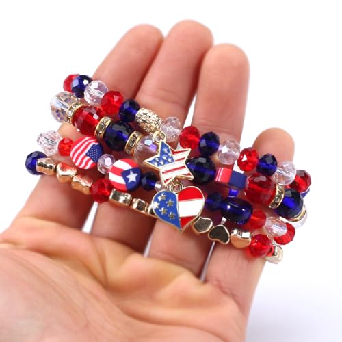 Ardorchid Halloween Bracelets for Women Pumpkin Ghost Steleton Bat Skull Beaded Stackable Stretchy Bracelet Rugby Thanksgiving Christmas Heishi Bracelets - color: USA Bracelet -F